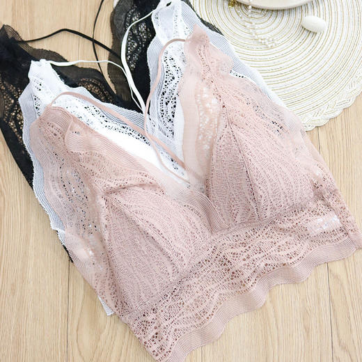 TG-TG02S138春夏真丝美背文胸薄款无钢圈法式蕾丝性感后交叉桑蚕丝内衣 商品图0