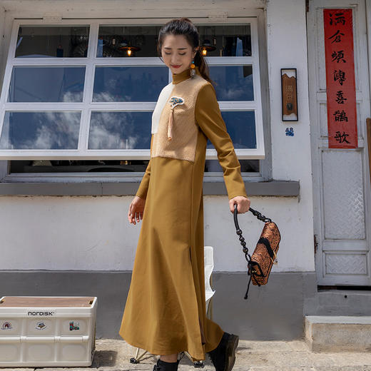 金风玉露拼色连衣裙 / 浅咖色 / 现货 商品图1