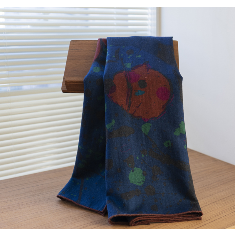 吴冠中艺术围巾《石榴》双面印花丝毛精纺大方巾