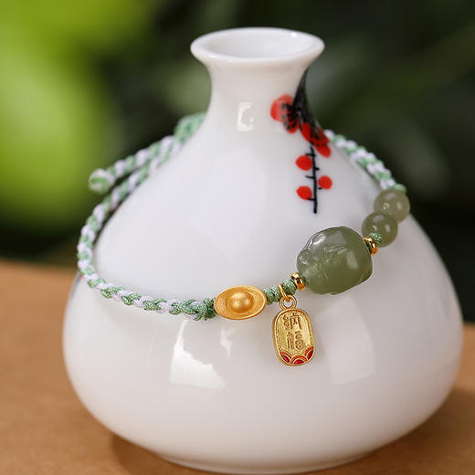 金貔貅元宝和田玉手链纳福路路通虎年新年  CW 商品图2