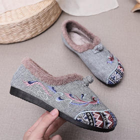 老北京布鞋，毛口防滑平底民族风加绒中年妈妈绣花鞋BS2022-120