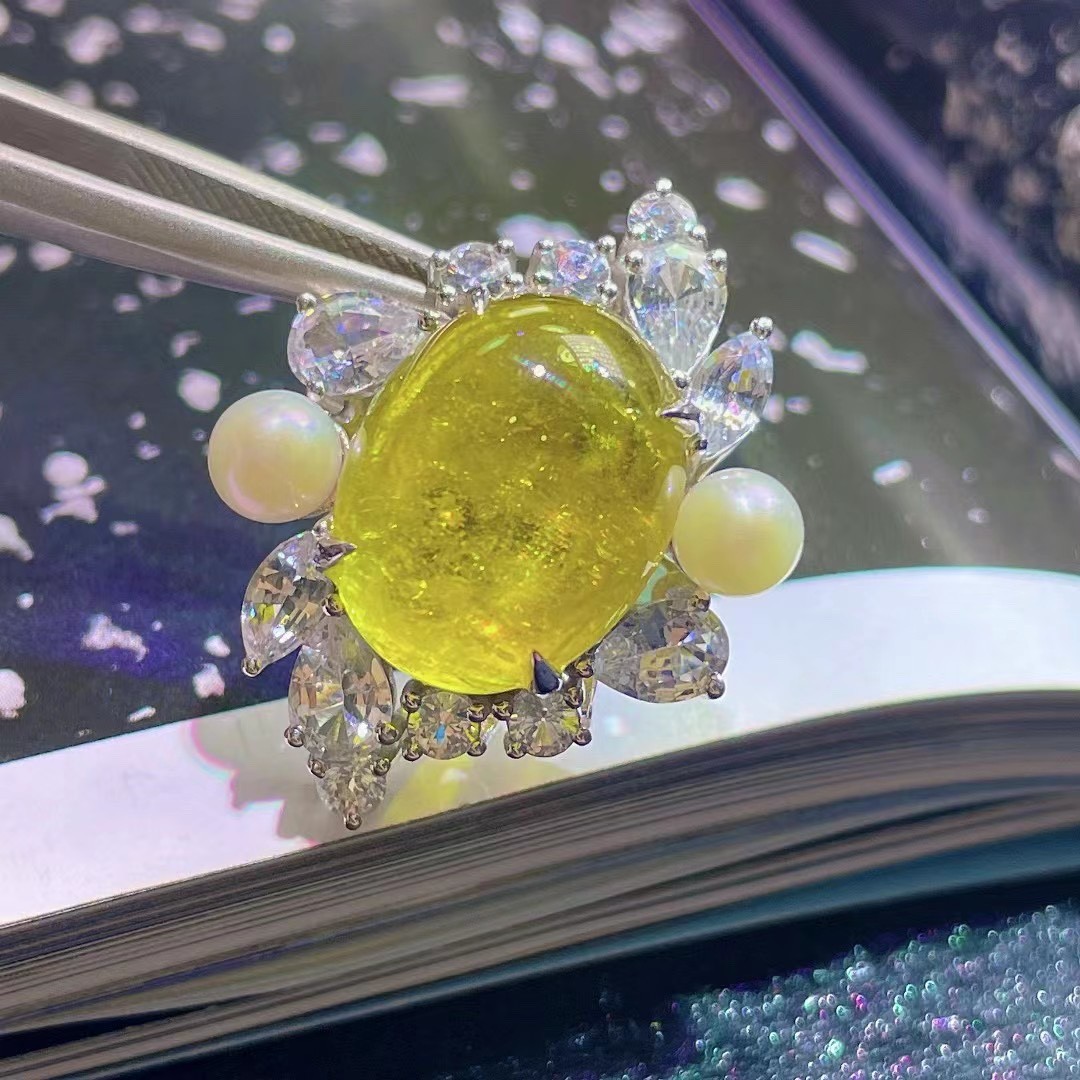 3ct,8.03g 天然金丝雀素面碧玺戒面料