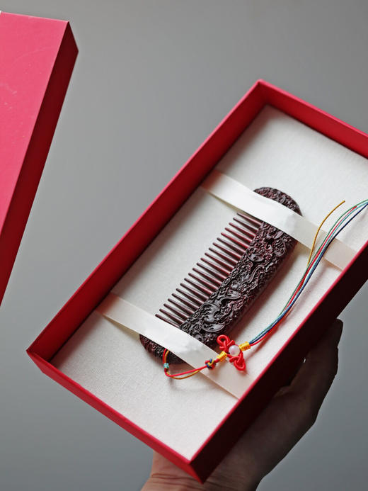 【青山特惠】小叶紫檀【五福】木梳.发梳.礼盒装s16 商品图6