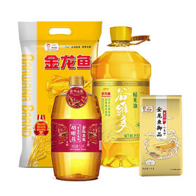 金龙鱼双一万稻米油5L*1 胡姬花  金衣玉食花生油1.8L*1 金龙鱼  御品珍珠米5kg*1 金龙鱼  御品麦芯粉1kg*1