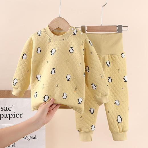 【三层加厚 锁温保暖】冬季棉质宝宝保暖加厚婴儿服装彩棉儿童长袖高腰护肚夹棉内衣套装 商品图8