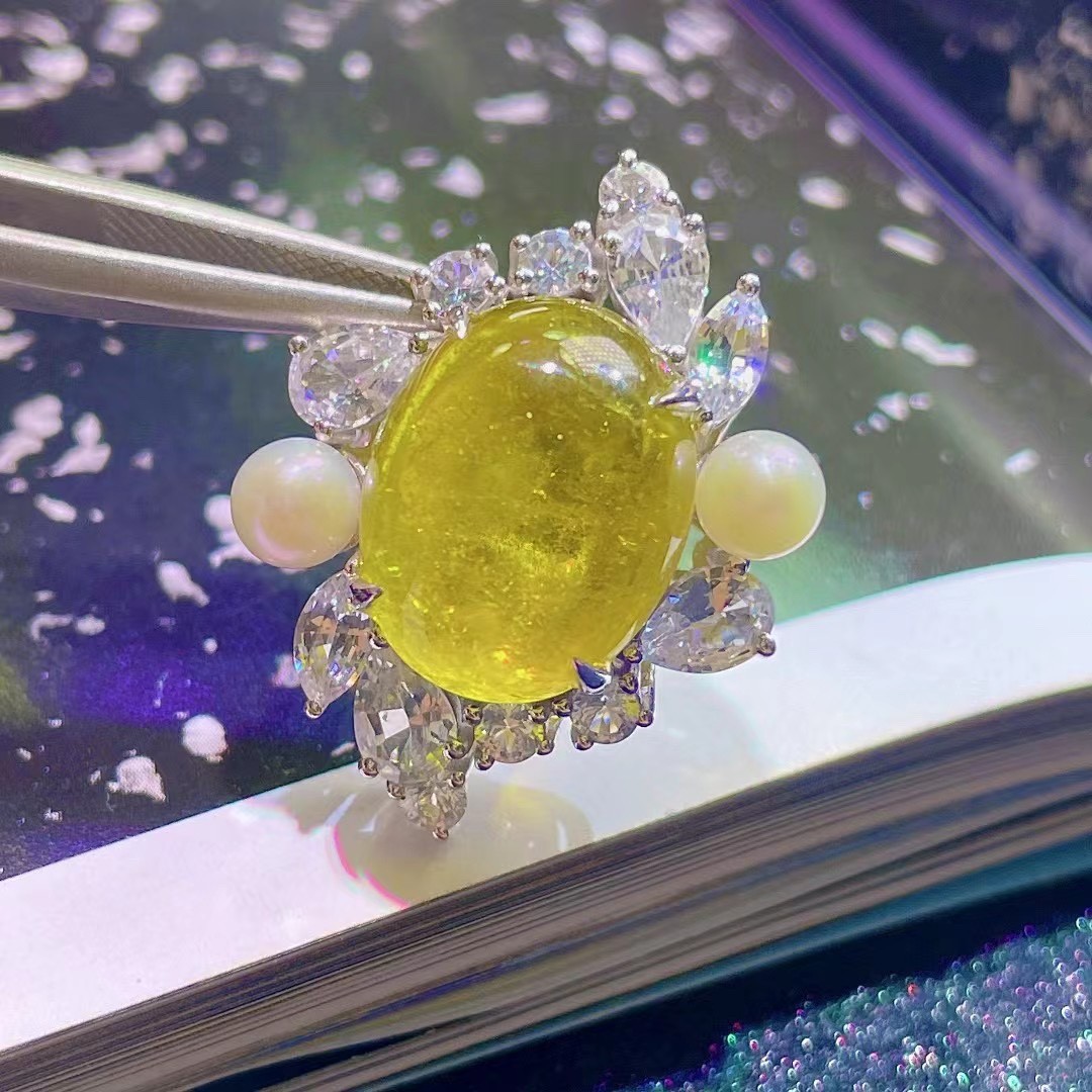 3ct,8.03g 天然金丝雀素面碧玺戒面料