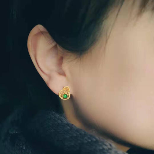 龢盒原创 万事皆福禄 翡翠红宝石葫芦耳钉 商品图2