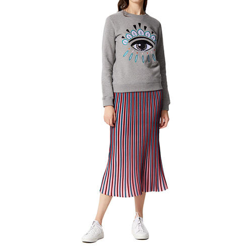 KENZO 高田贤三 女士棉质绣标志性眼睛图案圆领长袖卫衣 灰色 2SW710 4XC 95 商品图2