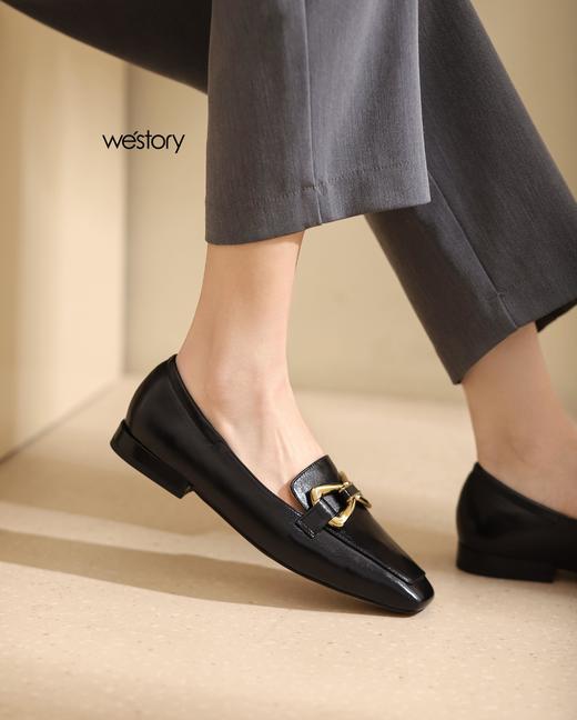 westory春季新款一脚蹬乐福鞋金属扣装饰质感小皮鞋通勤职场单鞋S22AM54191 商品图3