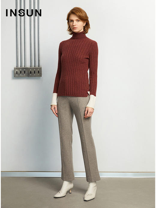 INSUN恩裳冬季新款时尚中性色系裤子经典百搭绵羊毛西裤女9c31520230 商品图1