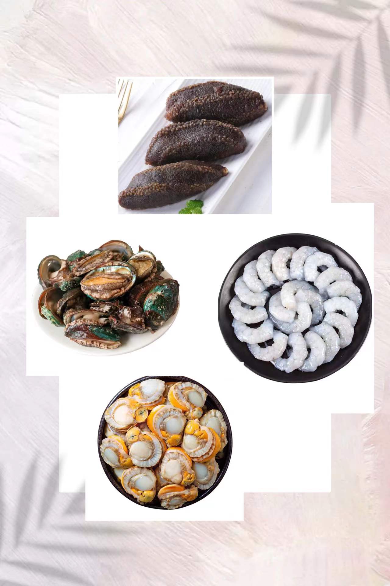 【顺丰包邮】青岛海鲜组合—鲜活冷冻（北极参、鲍鱼、虾仁、扇贝肉各500g)生鲜套餐年货礼品团购