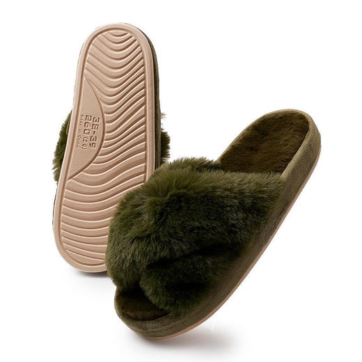 2双减5【2021网红新款交叉小兔绒拖鞋】OKSOO智庭室内居家保暖防滑棉拖鞋亲肤保暖 商品图6