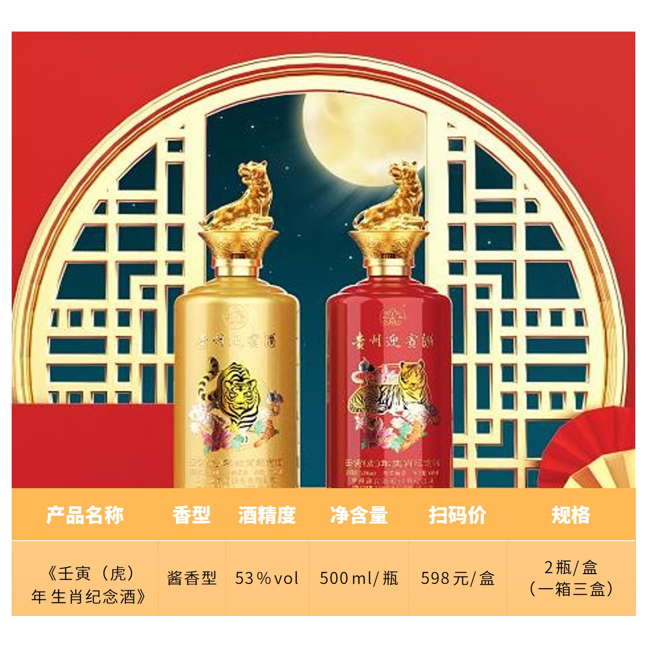 【虎年生肖纪念酒】贵州迎宾壬寅虎年生肖纪念酒53度酱香型500ml【一