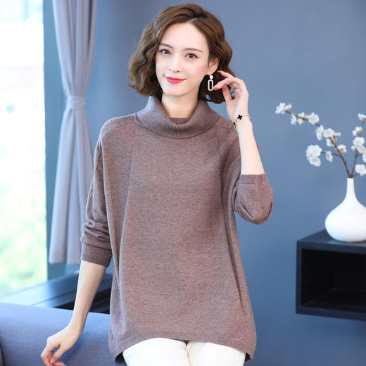 大码毛衣女纯色高领堆堆领宽松大码胖MM休闲厚毛衣秋冬款女装 LZ2812 商品图4