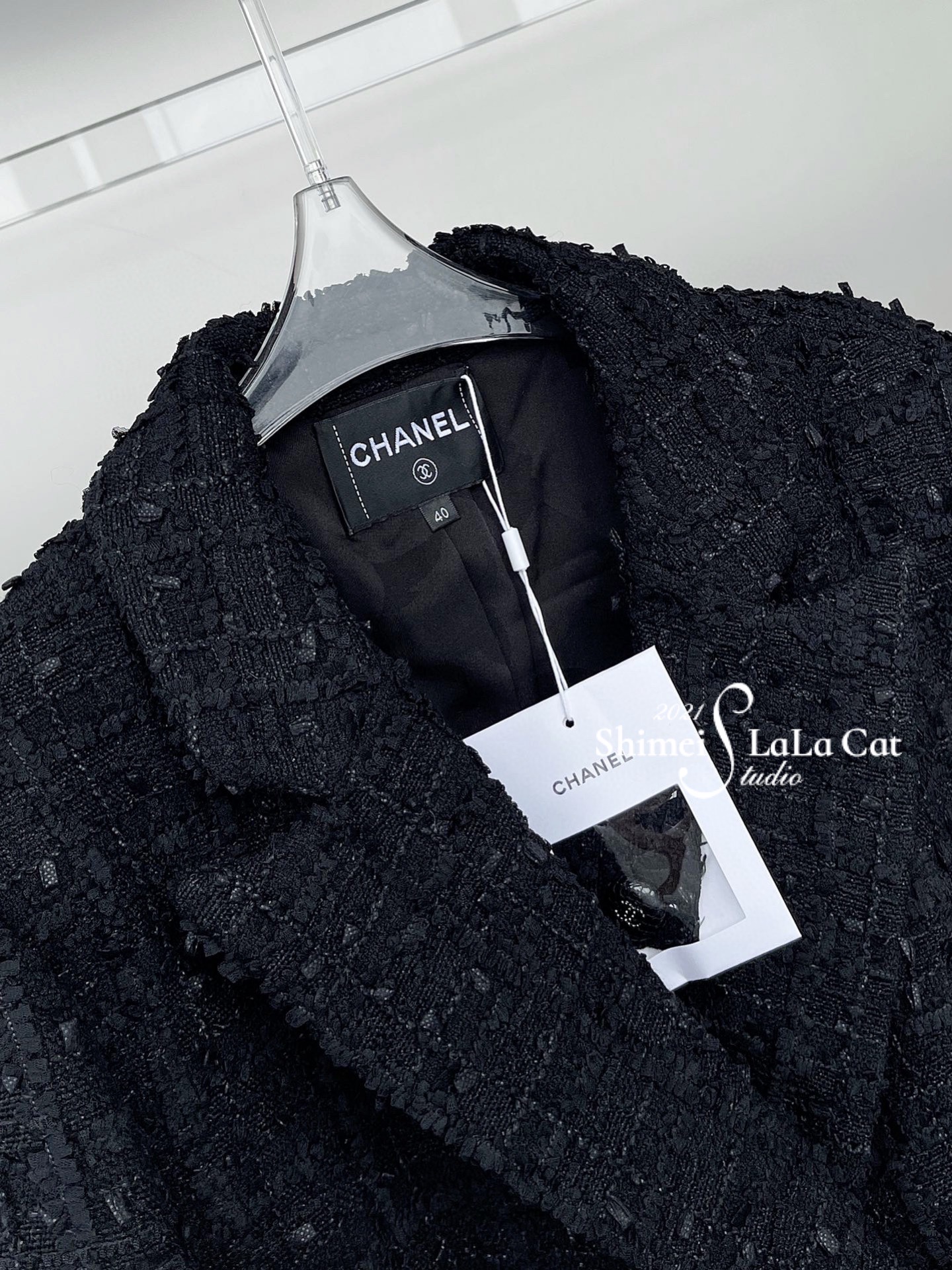 chanel 香奈儿 高级黑中长款西装毛呢外套 王一博同款