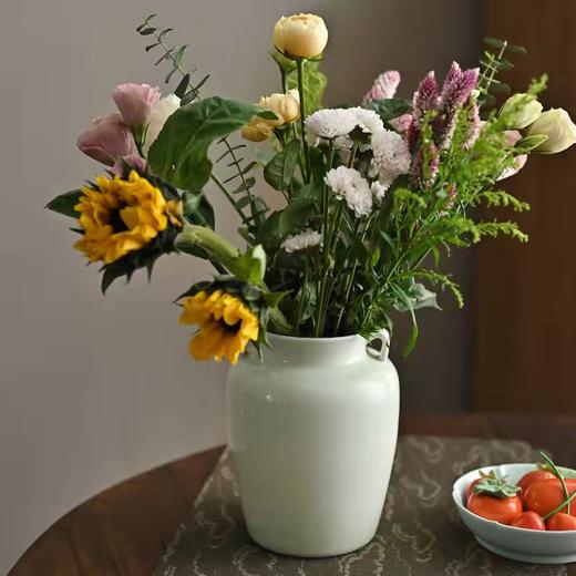 「景德镇中式纯色草木灰釉双耳花瓶」大口径花瓶 客厅书房雅致桌面摆件 商品图1