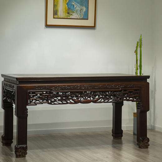清 红木透雕荷花纹大画桌 商品图1