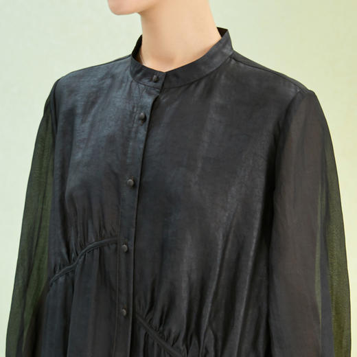 TANGY Collection/天意精品2022年春夏新品国捏褶立领长款莨绸连衣裙 商品图3