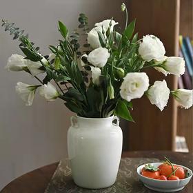 「景德镇中式纯色草木灰釉双耳花瓶」大口径花瓶 客厅书房雅致桌面摆件