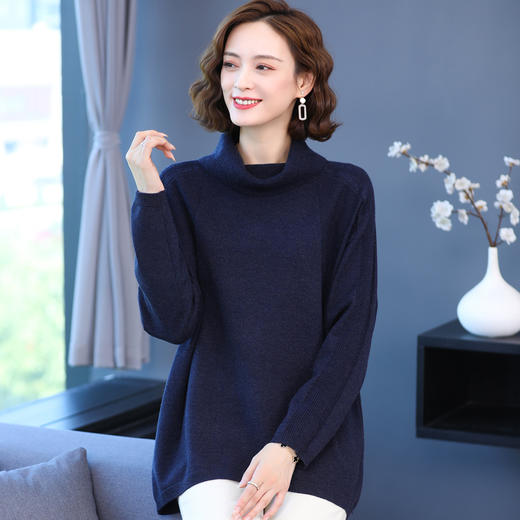 大码毛衣女纯色高领堆堆领宽松大码胖MM休闲厚毛衣秋冬款女装 LZ2812 商品图3