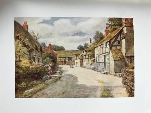 1909年 伍斯特郡风物志 著名水彩画家托马斯·丁道尔24幅彩色插图 漆布精装大32开 商品图11