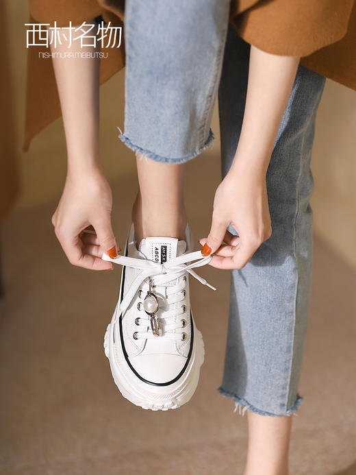 西村名物厚底小白鞋女2022新款潮运动休闲增高板鞋女平底低帮17151 商品图2