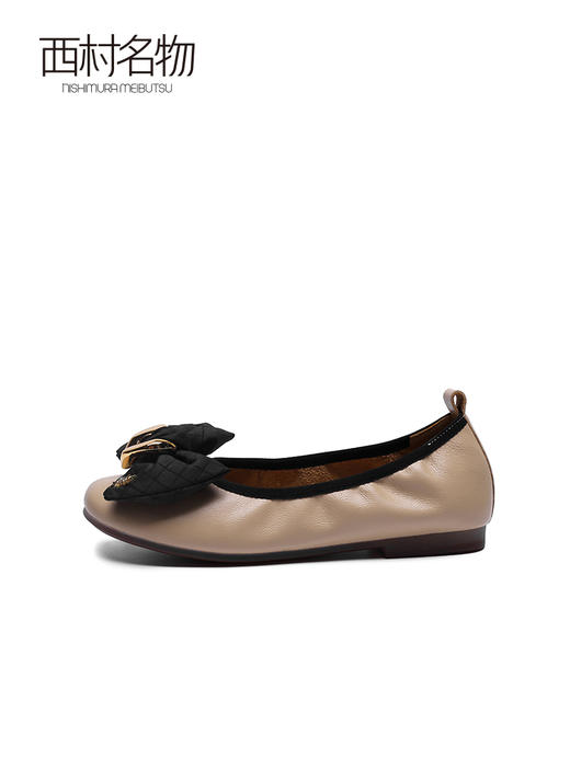 西村名物2022春季新款蝴蝶结女鞋软底浅口圆头芭蕾真皮单鞋T22AE18591 商品图1