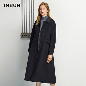INSUN恩裳新品长款藏蓝大衣9c31580066
