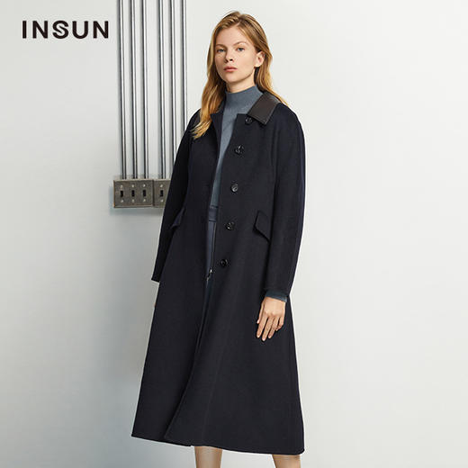 INSUN恩裳新品长款藏蓝大衣9c31580066 商品图0