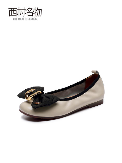 西村名物2022春季新款蝴蝶结女鞋软底浅口圆头芭蕾真皮单鞋T22AE18591 商品图2