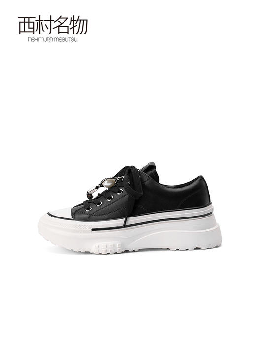 西村名物厚底小白鞋女2022新款潮运动休闲增高板鞋女平底低帮17151 商品图1