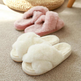 2双减5【2021网红新款交叉小兔绒拖鞋】OKSOO智庭室内居家保暖防滑棉拖鞋亲肤保暖