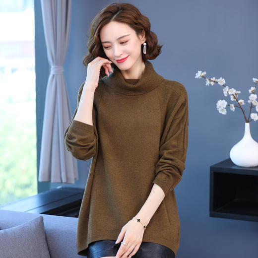 大码毛衣女纯色高领堆堆领宽松大码胖MM休闲厚毛衣秋冬款女装 LZ2812 商品图5