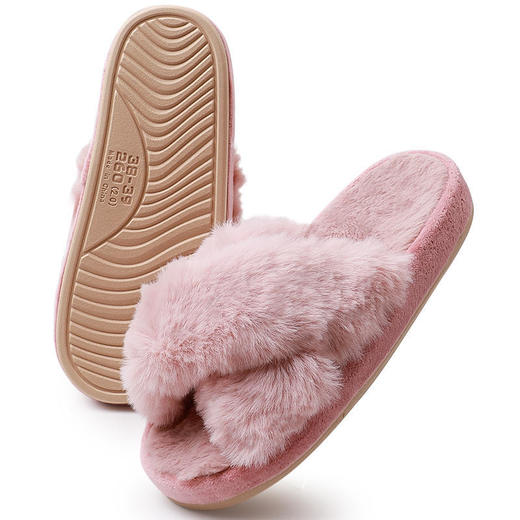 2双减5【2021网红新款交叉小兔绒拖鞋】OKSOO智庭室内居家保暖防滑棉拖鞋亲肤保暖 商品图9