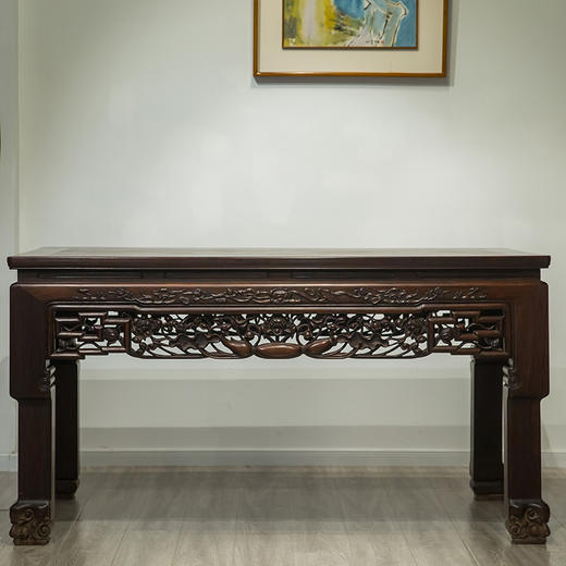 清 红木透雕荷花纹大画桌 商品图0