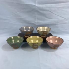 日本有田烧五色釉彩碗 5枚装 原盒保留 实物见视频