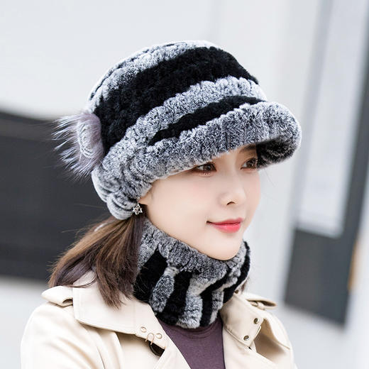 保暖獭兔毛鸭舌帽百搭妈妈帽围巾套装  GY-TYS 商品图5