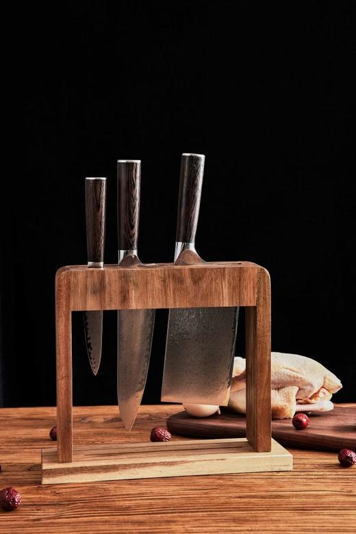 【第三批少量库存】大马士革刀家庭三件套带刀架家用厨刀刀削如风超锋利特有美妙花纹高端家庭厨刀套餐 商品图0