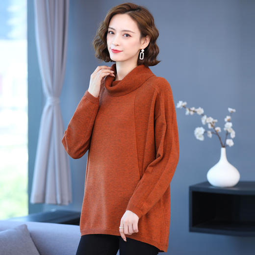 大码毛衣女纯色高领堆堆领宽松大码胖MM休闲厚毛衣秋冬款女装 LZ2812 商品图1