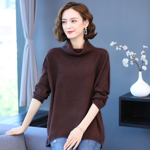 大码毛衣女纯色高领堆堆领宽松大码胖MM休闲厚毛衣秋冬款女装 LZ2812 商品图2