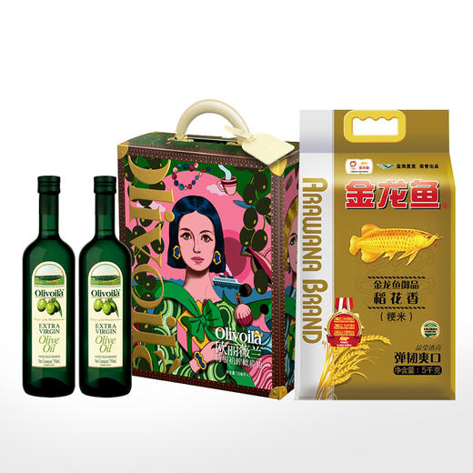 高端米油组合（欧丽薇兰特级初榨橄榄油750ml*2瓶/盒+金龙鱼 御品稻花香 5kg） 商品图0