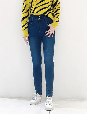 两粒扣羽绒双层保暖牛仔铅笔裤1220