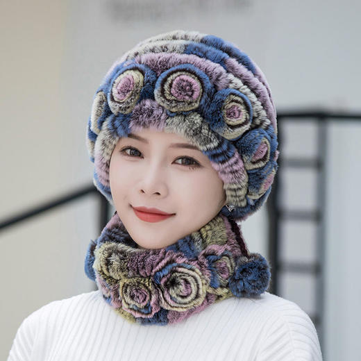 獭兔毛帽冬季时尚，妈妈帽护耳帽围脖套装 GY-KOU 商品图6