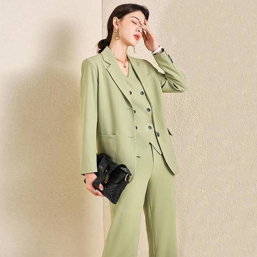 绿色职业套装女秋冬款时尚气质女神范高端正装西装显瘦减龄两件套 商品图1