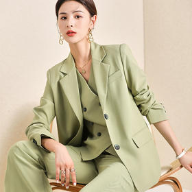 绿色职业套装女秋冬款时尚气质女神范高端正装西装显瘦减龄两件套