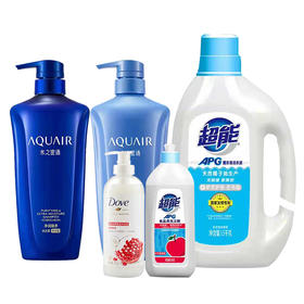 水之密语洗发水600ml*1水之密语护发素600ml*1多芬植萃甄选滋养沐浴乳500g*1 超能APG洁净配方洗衣液1.5kg*1 超能APG食品用洗洁精508g*1