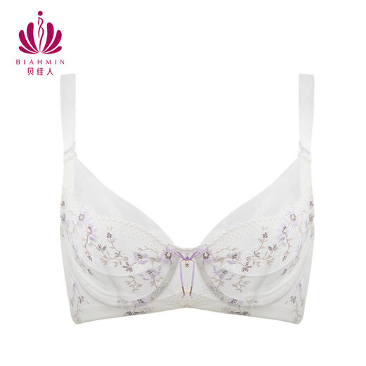 贝佳人新品软钢圈舒适文胸性感刺绣大胸显小轻薄水晶杯夏内衣女BW93901 商品图3