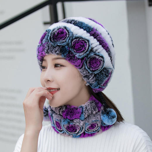 獭兔毛帽冬季时尚，妈妈帽护耳帽围脖套装 GY-KOU 商品图1