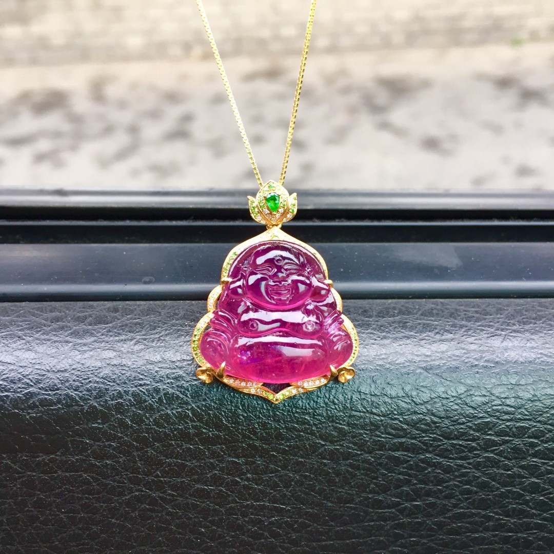 3克 天然红紫碧玺佛吊坠