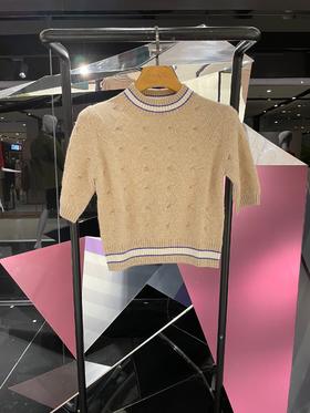 撞边中袖羊绒女衫